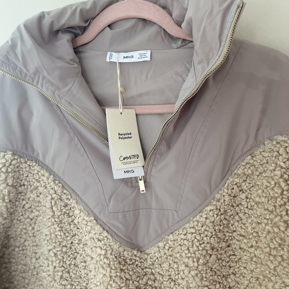 NWT Mango Quarter Zip Faux Lambs Wool Jacket in Neutral - Picture 2 of 6